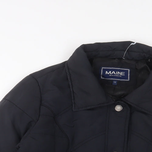 Maine Womens Blue Quilted Jacket Size 12 Snap - Zip Pockets