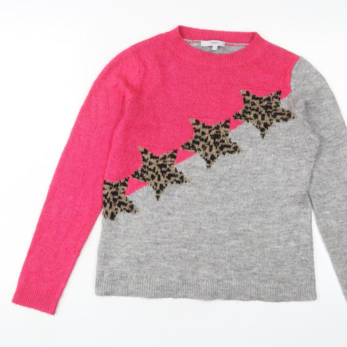 NEXT Womens Multicoloured Crew Neck Animal Print Acrylic Pullover Jumper Size 6 - Stars