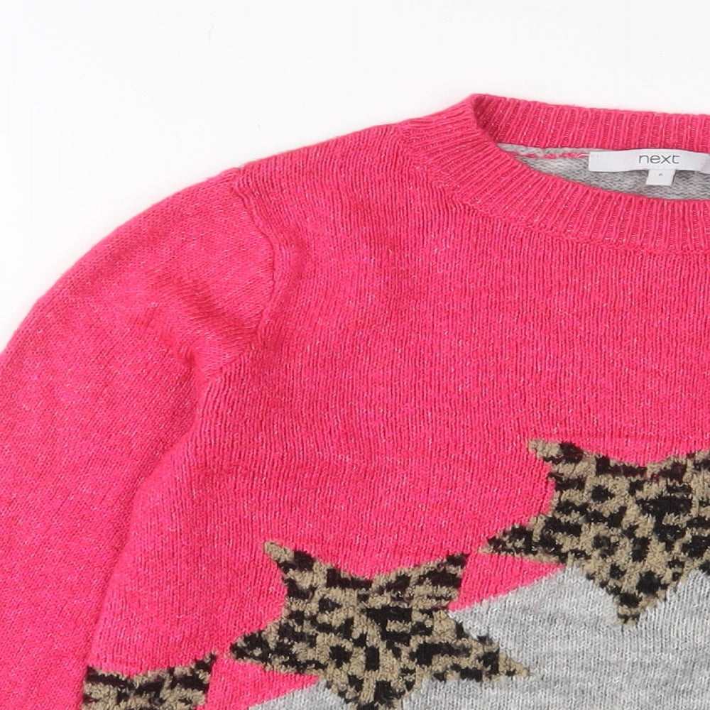 NEXT Womens Multicoloured Crew Neck Animal Print Acrylic Pullover Jumper Size 6 - Stars