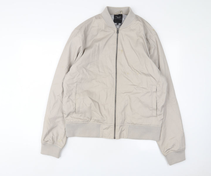 New London Mens Beige Bomber Jacket Jacket Size L Zip