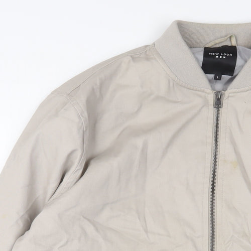 New London Mens Beige Bomber Jacket Jacket Size L Zip
