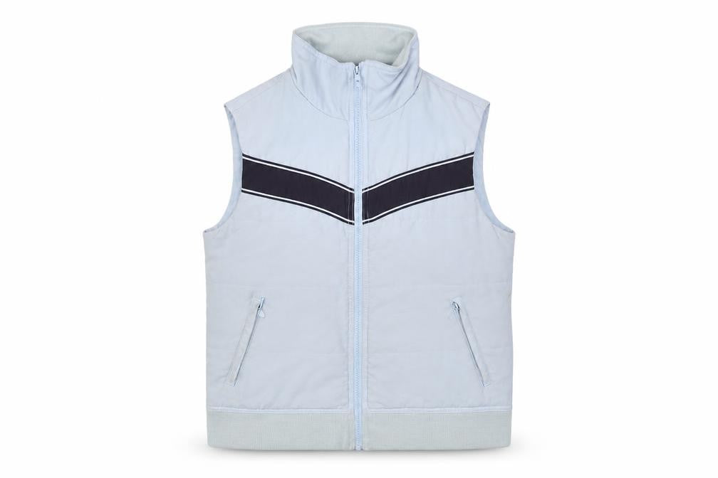 Front view of Maine New England women’s blue gilet jacket, size UK 12, zip - zip pockets