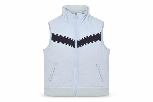 Front view of Maine New England women’s blue gilet jacket, size UK 12, zip - zip pockets