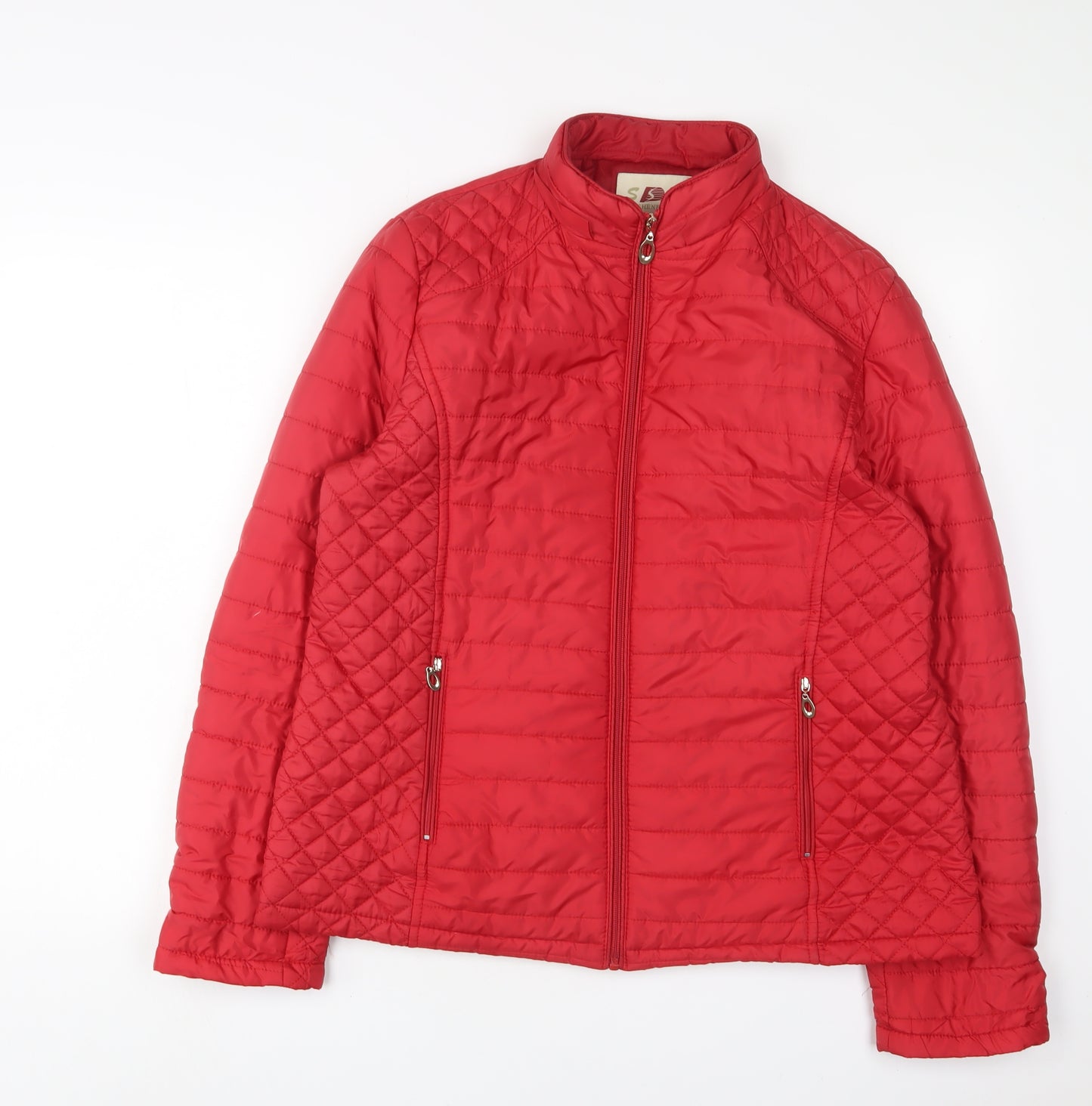 Shenpai Womens Red Quilted Jacket Size L Zip - Zip Pockets