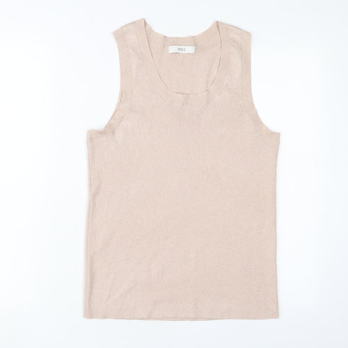 Marks and Spencer Womens Beige Viscose Basic Tank Size 14 Scoop Neck - Glitter