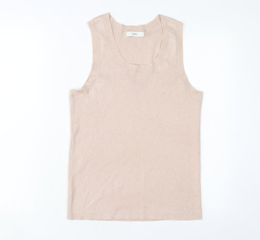 Marks and Spencer Womens Beige Viscose Basic Tank Size 14 Scoop Neck - Glitter