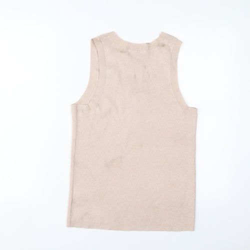 Marks and Spencer Womens Beige Viscose Basic Tank Size 14 Scoop Neck - Glitter