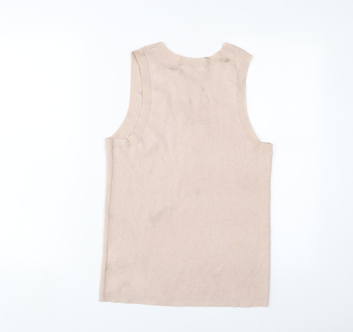 Marks and Spencer Womens Beige Viscose Basic Tank Size 14 Scoop Neck - Glitter