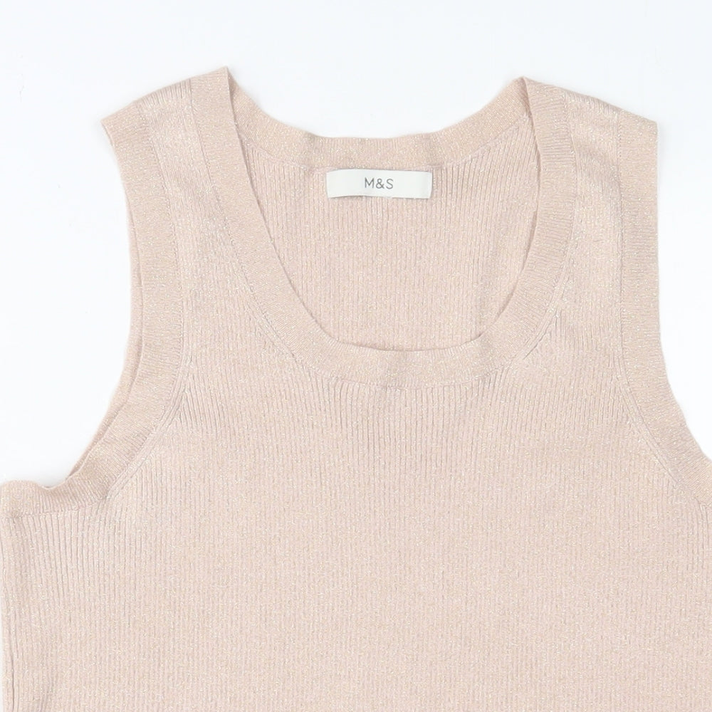 Marks and Spencer Womens Beige Viscose Basic Tank Size 14 Scoop Neck - Glitter