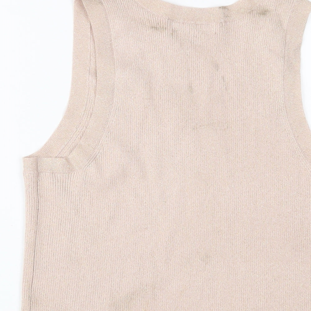 Marks and Spencer Womens Beige Viscose Basic Tank Size 14 Scoop Neck - Glitter