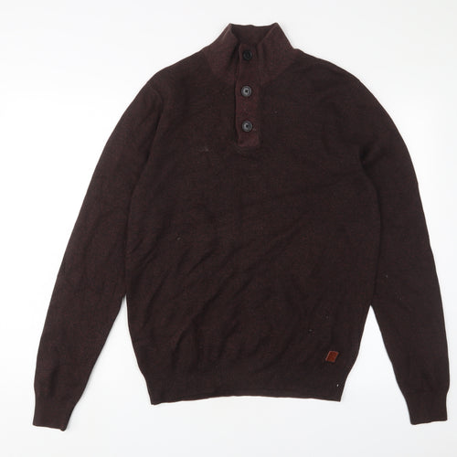 NEXT Mens Brown High Neck Cotton Pullover Jumper Size M Long Sleeve - Embroidered