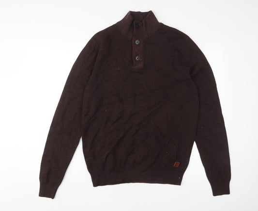 NEXT Mens Brown High Neck Cotton Pullover Jumper Size M Long Sleeve - Embroidered