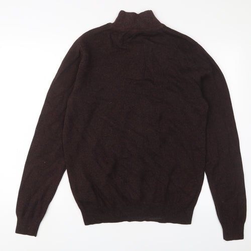 NEXT Mens Brown High Neck Cotton Pullover Jumper Size M Long Sleeve - Embroidered