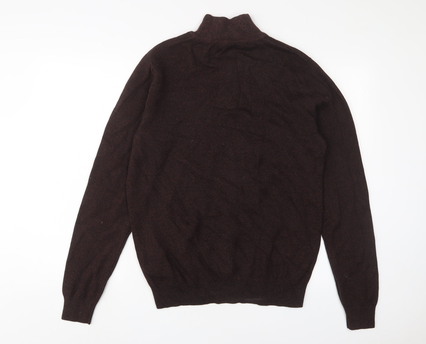 NEXT Mens Brown High Neck Cotton Pullover Jumper Size M Long Sleeve - Embroidered