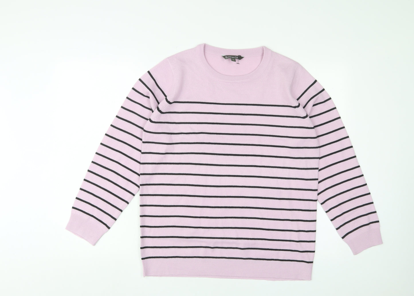 Bonmarché Womens Pink Crew Neck Striped Acrylic Pullover Jumper Size 16