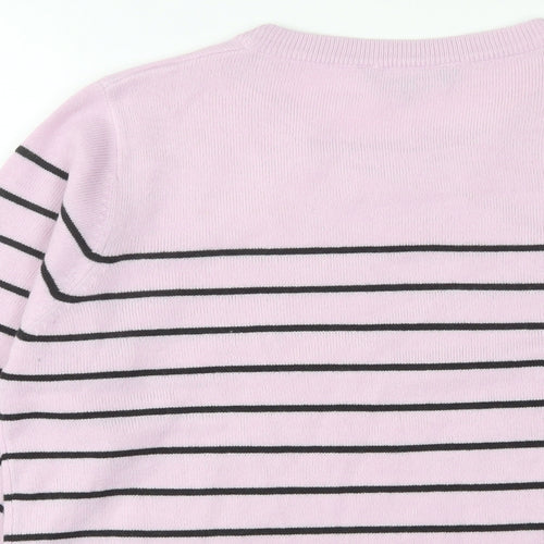 Bonmarché Womens Pink Crew Neck Striped Acrylic Pullover Jumper Size 16