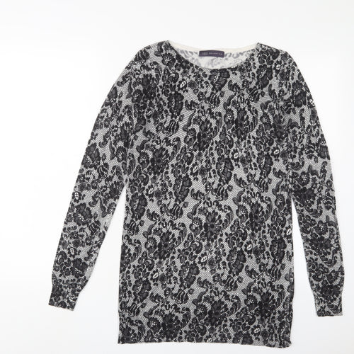 Marks and Spencer Womens Black Crew Neck Fair Isle Viscose Tunic Jumper Size 10