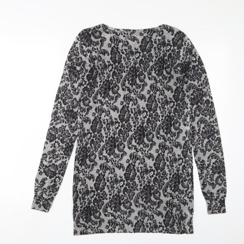 Marks and Spencer Womens Black Crew Neck Fair Isle Viscose Tunic Jumper Size 10