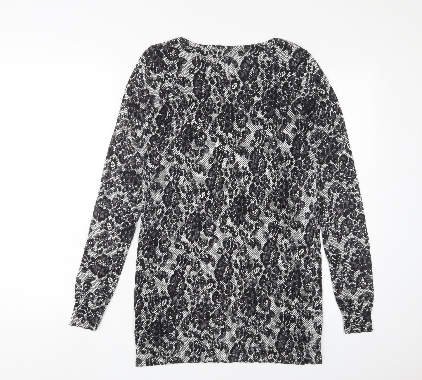 Marks and Spencer Womens Black Crew Neck Fair Isle Viscose Tunic Jumper Size 10