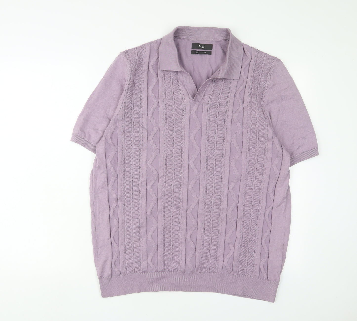 Marks and Spencer Mens Purple Cotton Polo Size L Collared Pullover