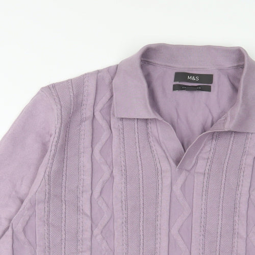 Marks and Spencer Mens Purple Cotton Polo Size L Collared Pullover