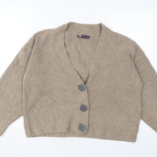 Marks and Spencer Womens Brown V-Neck Cotton Cardigan Jumper Size L