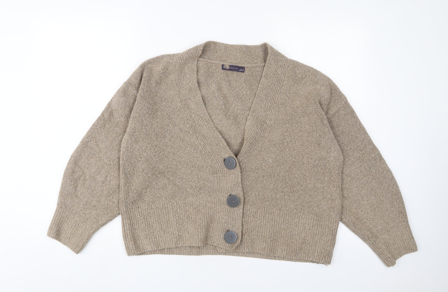 Marks and Spencer Womens Brown V-Neck Cotton Cardigan Jumper Size L