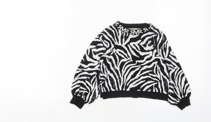 River Island Girls White Crew Neck Animal Print Viscose Pullover Jumper Size 2-3 Years Pullover - Sequins