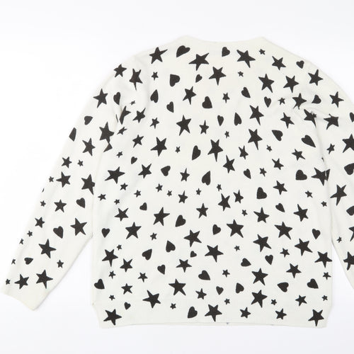 Marks and Spencer Womens White Crew Neck Geometric Acrylic Pullover Jumper Size 18