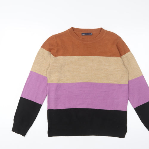Marks and Spencer Womens Multicoloured Crew Neck Striped Acrylic Pullover Jumper Size 10