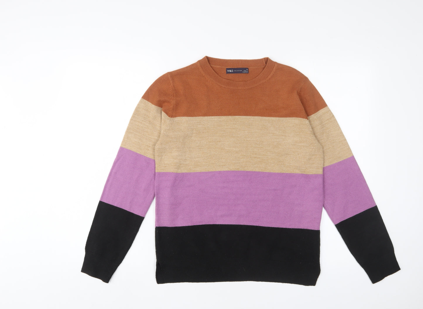Marks and Spencer Womens Multicoloured Crew Neck Striped Acrylic Pullover Jumper Size 10
