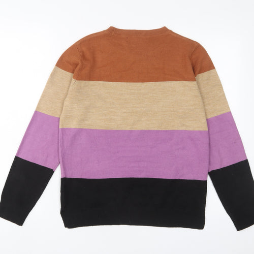 Marks and Spencer Womens Multicoloured Crew Neck Striped Acrylic Pullover Jumper Size 10