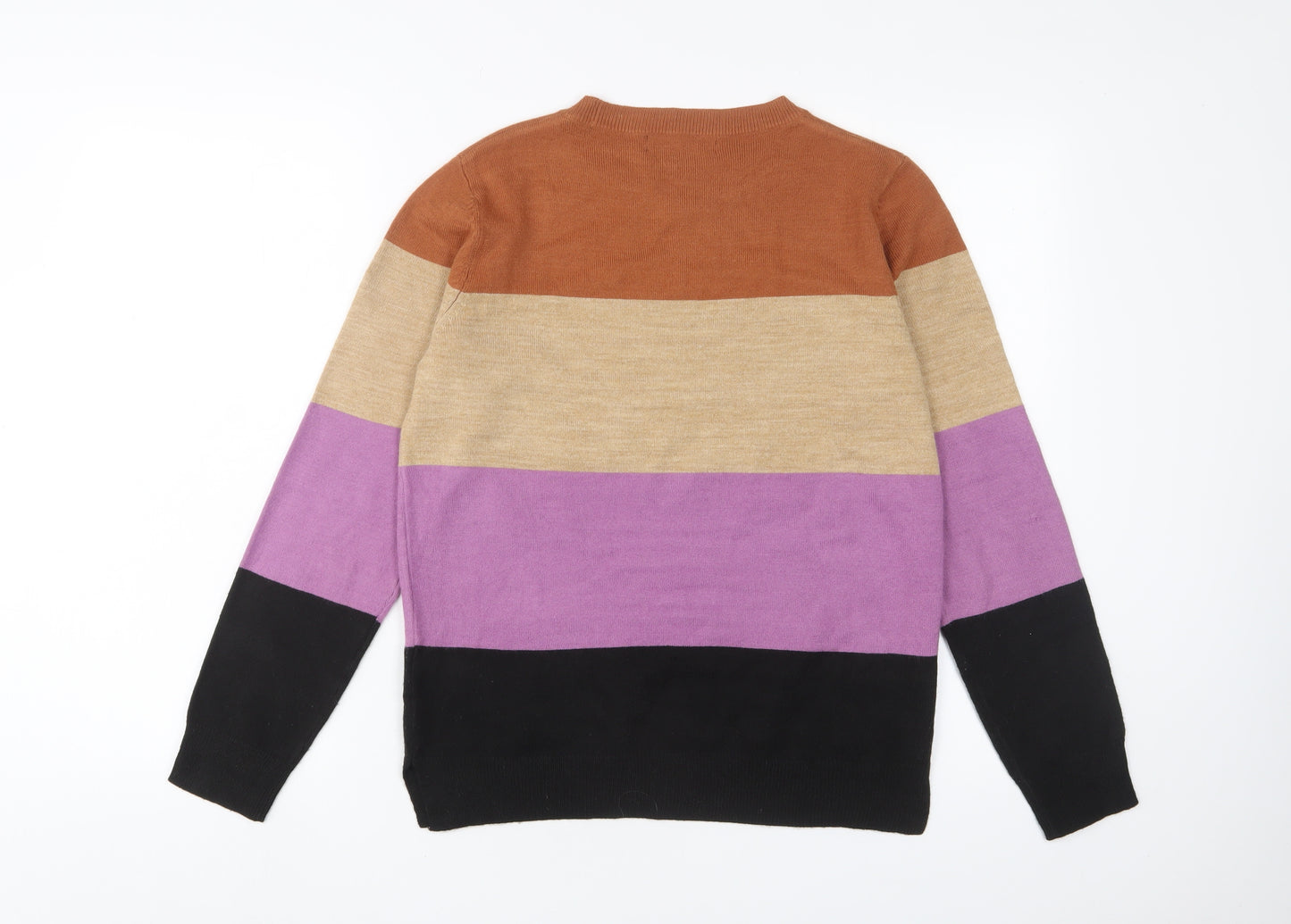 Marks and Spencer Womens Multicoloured Crew Neck Striped Acrylic Pullover Jumper Size 10