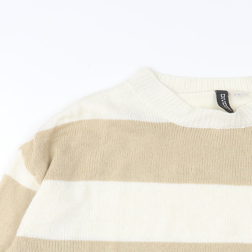 H&M Womens Beige Crew Neck Striped Acrylic Pullover Jumper Size XS