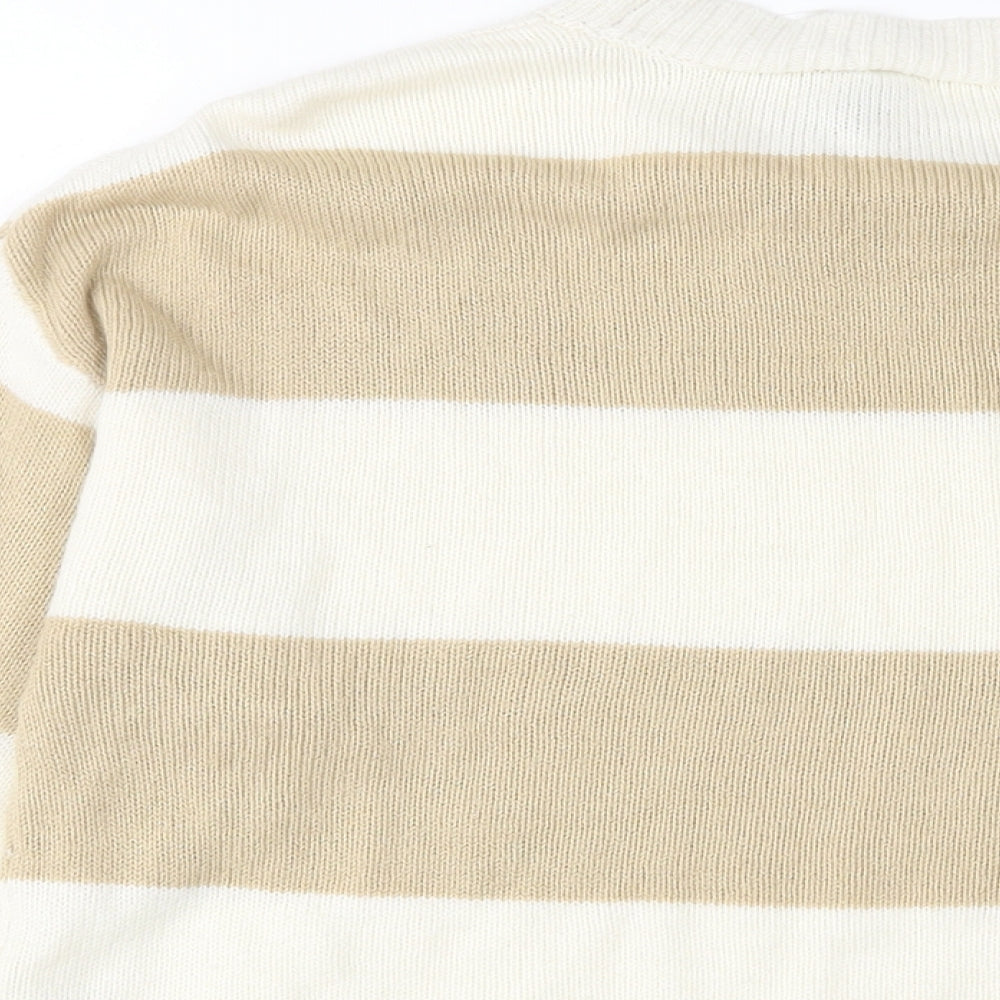 H&M Womens Beige Crew Neck Striped Acrylic Pullover Jumper Size XS