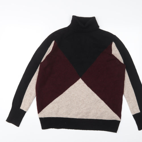 Wallis Womens Multicoloured Roll Neck Geometric Acrylic Pullover Jumper Size M