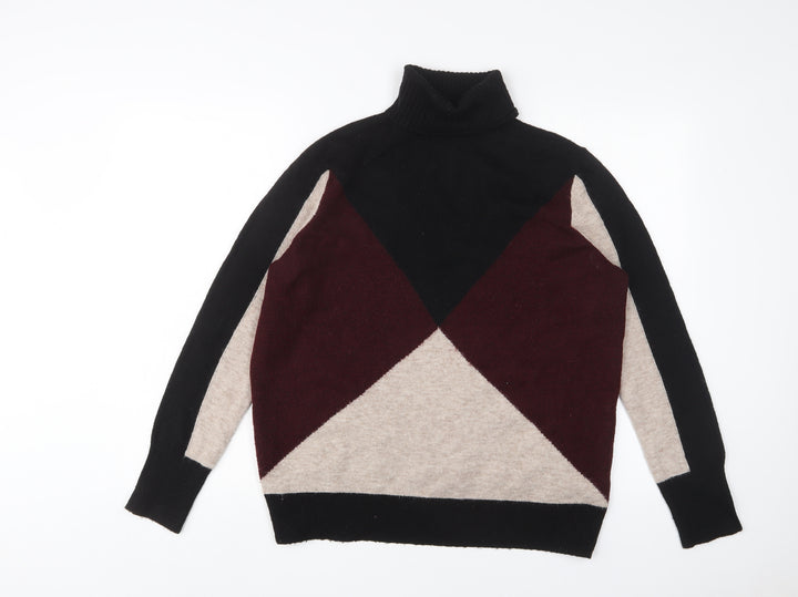 Wallis Womens Multicoloured Roll Neck Geometric Acrylic Pullover Jumper Size M