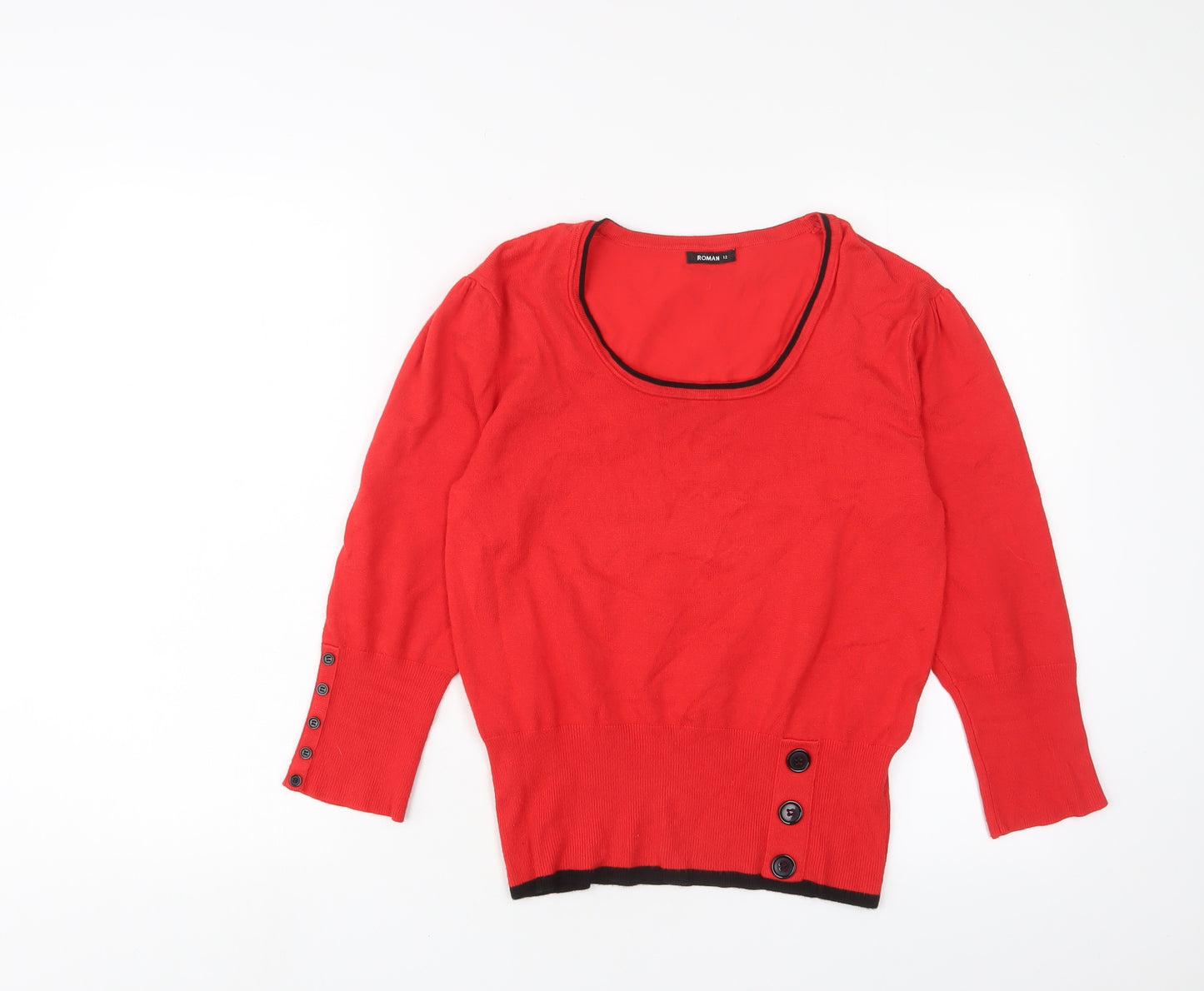 Roman Womens Red Scoop Neck Viscose Pullover Jumper Size 12 - Buttons