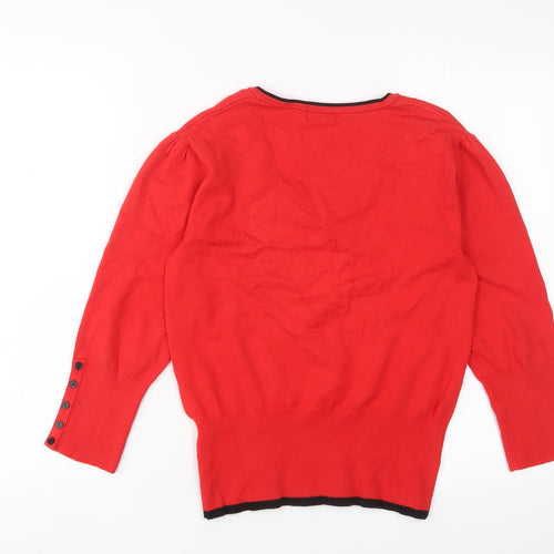 Roman Womens Red Scoop Neck Viscose Pullover Jumper Size 12 - Buttons
