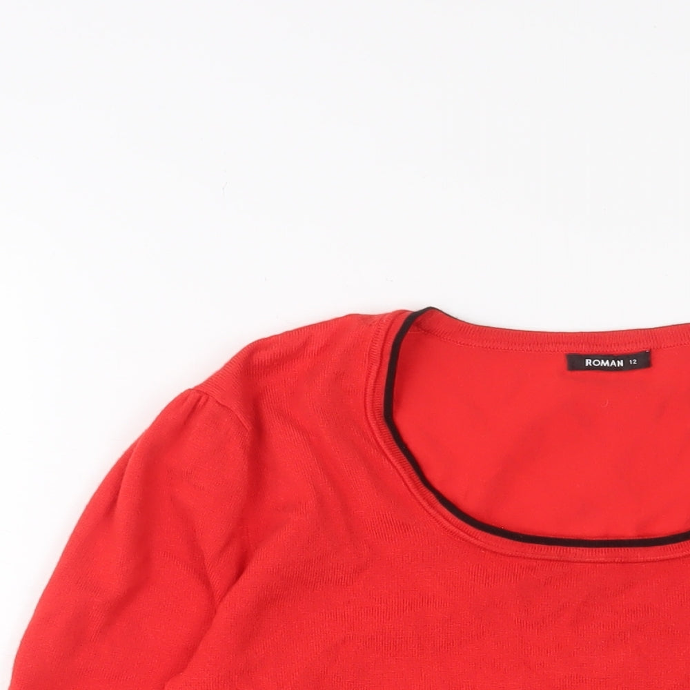 Roman Womens Red Scoop Neck Viscose Pullover Jumper Size 12 - Buttons