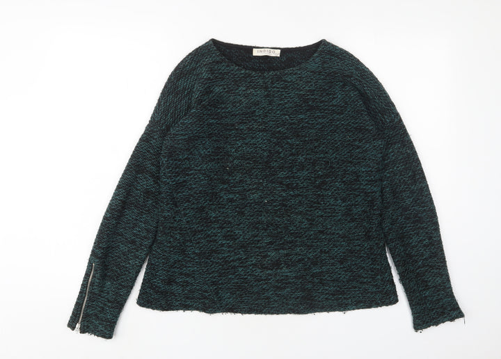 Indigo Womens Green Crew Neck Polyester Pullover Jumper Size 10