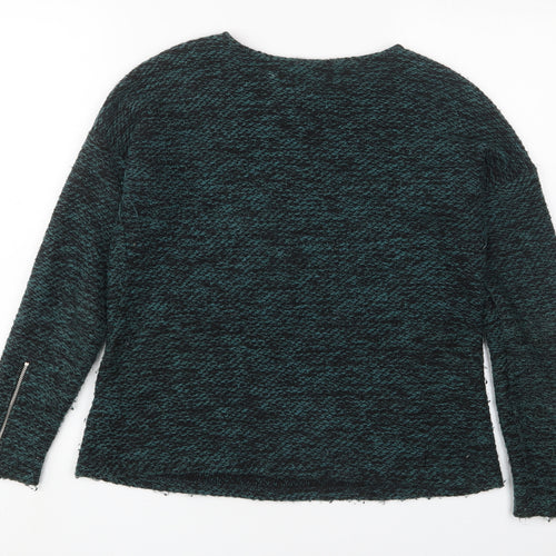 Indigo Womens Green Crew Neck Polyester Pullover Jumper Size 10