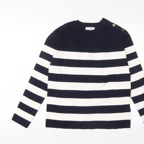 Marks and Spencer Womens Blue Crew Neck Striped Viscose Pullover Jumper Size S