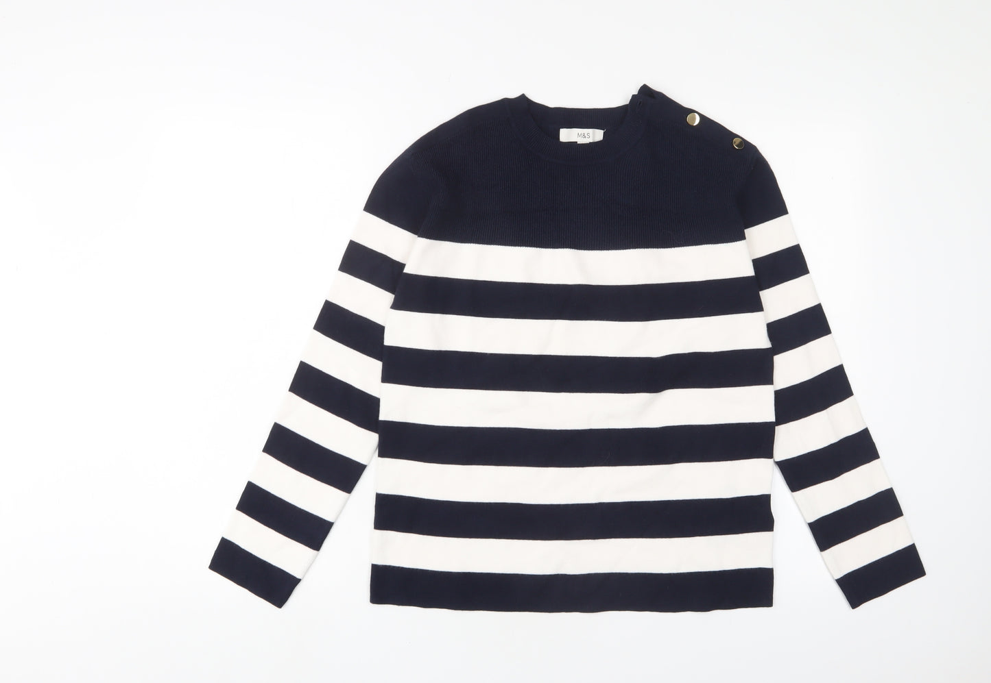 Marks and Spencer Womens Blue Crew Neck Striped Viscose Pullover Jumper Size S