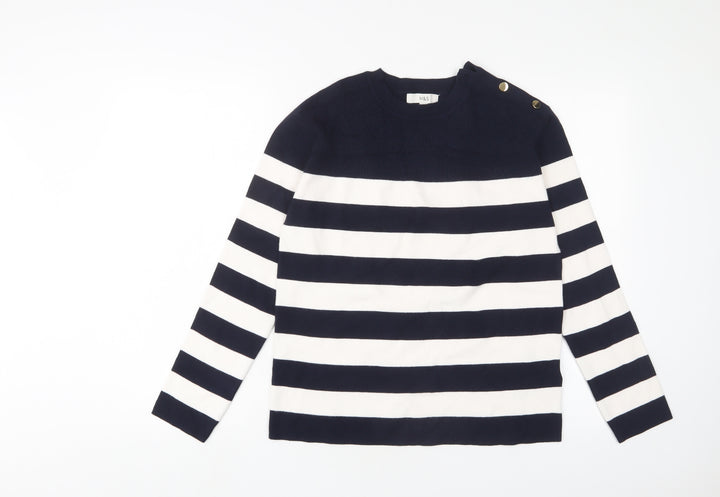 Marks and Spencer Womens Blue Crew Neck Striped Viscose Pullover Jumper Size S