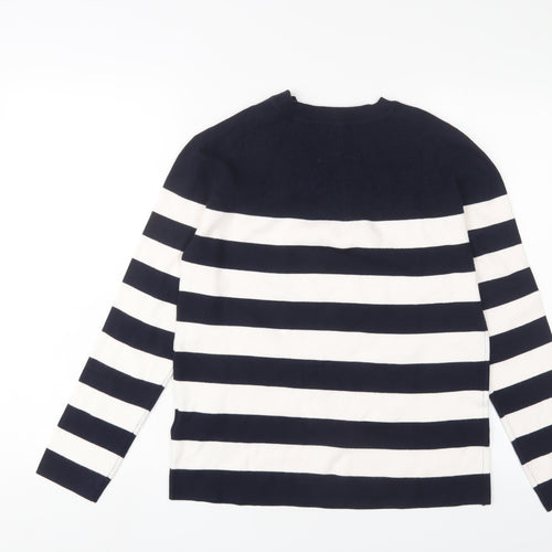Marks and Spencer Womens Blue Crew Neck Striped Viscose Pullover Jumper Size S