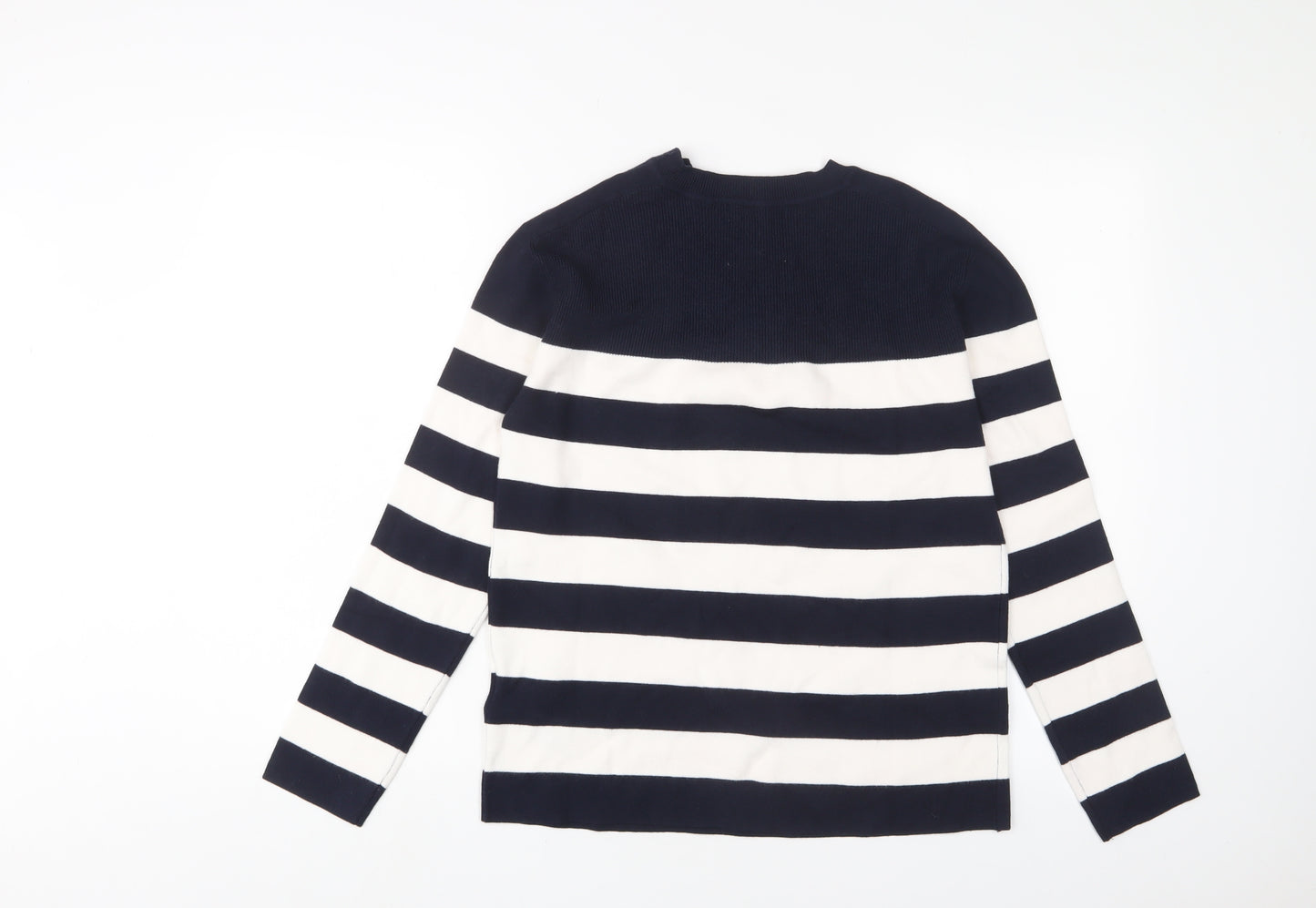 Marks and Spencer Womens Blue Crew Neck Striped Viscose Pullover Jumper Size S