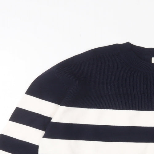 Marks and Spencer Womens Blue Crew Neck Striped Viscose Pullover Jumper Size S