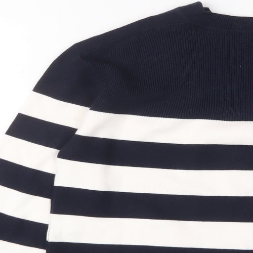 Marks and Spencer Womens Blue Crew Neck Striped Viscose Pullover Jumper Size S