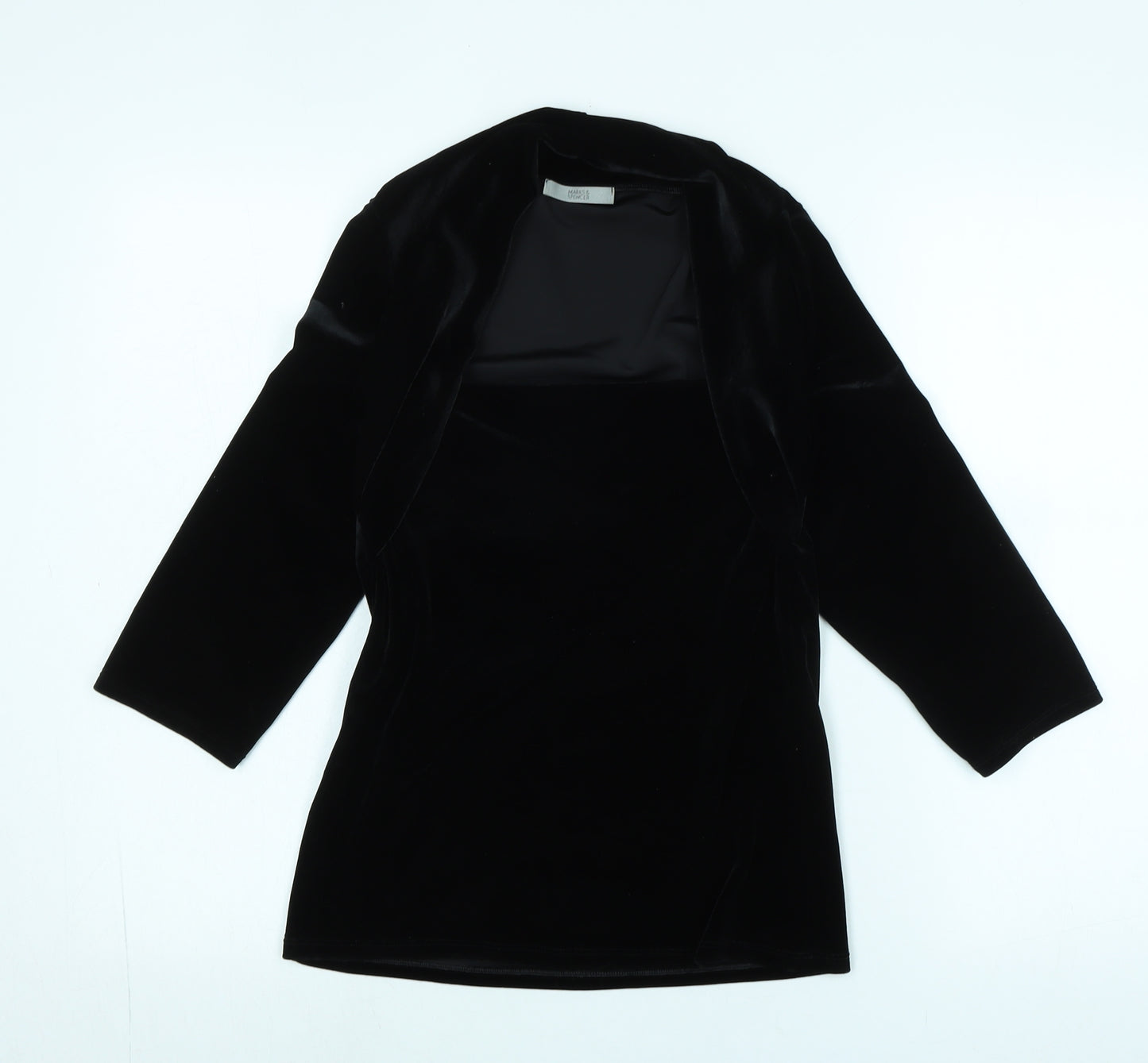 Marks and Spencer Womens Black Polyester Jersey Blouse Size 14 Square Neck - velvet feel / look